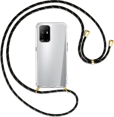 Produktbild von Handykette Backcover-Schutzhülle mit Band (Metall goldfarben) für Oppo A94 5G / F19 Pro+ 5G - schwarz/gold