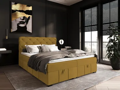 Produktbild von Boxspringbett CINDY 200x200 mit Bettkästen und Topper | Doppelbett| Bonell-Matratze| Polsterbett| Bett| Bettgestell| Schlafzimmer- Gelb