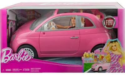 Image de Voiture fiat 500 rose + 1 poupée barbie - mattel - hrg59 - véhicule barbie