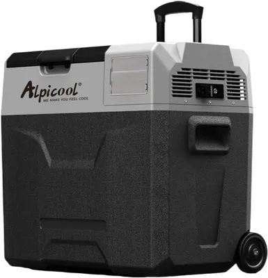 Immagine prodotto di Frigorifero portatile ECX50, capacità 50 litri, 12 V, frigorifero elettrico portatile per auto, ideale per campeggio, con porta USB, asta telescopica, ruote e batteria ricaricabile