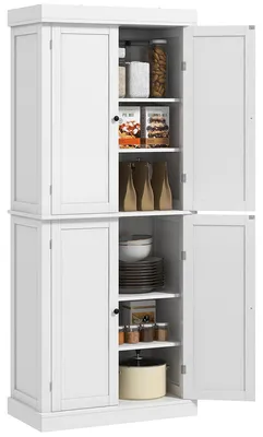 Immagine prodotto di Credenza Mobile Alto Cucina 4 Ante e 6 Ripiani 76x40,5x184 cm in Legno Bianco