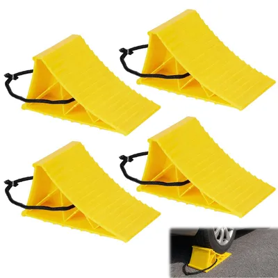 Produktbild von 4 Stück Unterlegkeile Anhänger, Unterlegkeile Auto Mit rutschfeste Unterseite, Bremskeile Mit Griff, Bremskeile Hemmschuh Radvorleger Für Pkw, Caravan, Wohnmobil, Anhänger, Wohnwagen