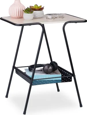 Produktbild von Relaxdays Beistelltisch mit Magazinablage, Metall, MDF, Tischplatte in Holzoptik, Beitisch HBT 55x45x35cm, schwarz/natur