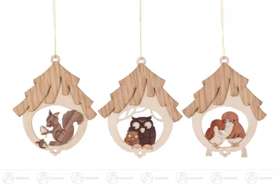 Immagine prodotto di Decorazioni per alberi, casetta per uccelli (6 pezzi). Dimensioni: circa 5,5 cm x 6,5 cm. NUOVO