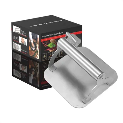 Obrázek produktu pro Nepřilnavý lis na hamburgery s ergonomickou rukojetí Lis na hamburgery z potravinářsky bezpečné nerezové oceli Gril na slaninu klobásy BBQ Rychlá příprava jídla v kuchyni Praktický kuchyňský doplněk pro pečení placiček Lisy na tuk