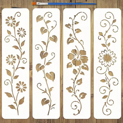 Produktbild von Set mit 4 Malvorlagen für Pflanzenstickereien, Größe 7,5 x 30 cm