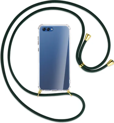 Produktbild von Handykette Backcover-Schutzhülle mit Band (Metall goldfarben) für Honor View 10 / V10 - dunkelgrün