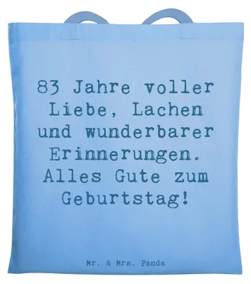 Produktbild von Mr. & Mrs. Panda Beutel Spruch 83. Geburtstag - Sky Blue - Geschenk, Jutebeutel, Schultasche, Tasche, Geburtstagswünsche, Tote Bag, Ehrung, Alter, Happy Birthday