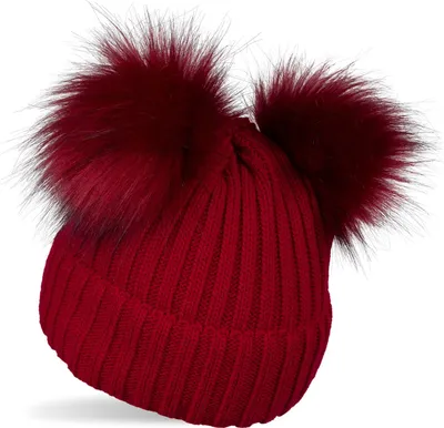 Produktbild von styleBREAKER Kinder Strick Bommelmütze mit 2 Kunstfellbommel und Fleece Futter, Winter Mütze, Strickmütze, 2-5 Jahre 04024203