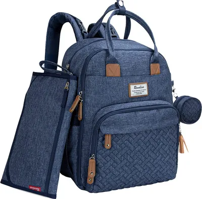 Produktbild von RUVALINO Baby Wickelrucksack Wickeltasche Rucksack mit tragbarer Wickelauflage, Schnullerhalter und Kinderwagengurten, Babytasche Multifunktional für Mama und Papa, Marineblau