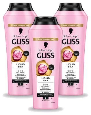 Productafbeelding van 3 x Schwarzkopf Gliss Liquid Silk Shampoo voor glanzend haar - 250 ml - Voordelige verpakking - 3 stuks