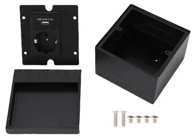 Obrázek produktu pro Podlahová zásuvková skříňka, vodotěsná, plochá sada z nerezové oceli se zásuvkou USB se 2 otvory pro kolíky, černá