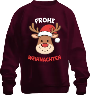 Produktbild von FROHE WEIHNACHTEN Rentier Weihnachtsmütze Cartoon Lustig Kinder Uni Sweatshirt Pullover, Burgundy, XL