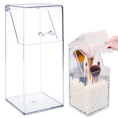 Produktbild von Make-up-Pinselhalter, transparente Make-up-Aufbewahrung, Kosmetik-Organizer mit Deckel, Make-up-Pinselhalter aus Acryl für Schminktisch und Kommode