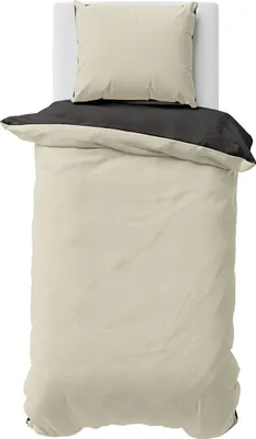 Produktbild von Biber Bettwäsche 135x200 cm 100% Baumwolle Feinbiber Uni Einfarbig Bettbezug Wendeseite Beige Anthrazit 2 teilig
