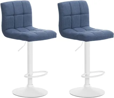 Produktbild von CLP 2er Set Barhocker Calma Stoff drehbar und höhenverstellbar blau Material Gestell Metall matt weiss
