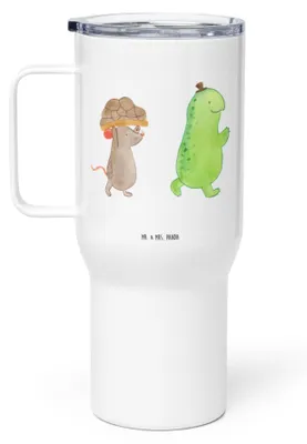 Produktbild von Mr. & Mrs. Panda Thermobecher Schildkröte Maus - Weiß - Geschenk, Teetasse, To-Go-Becher, Edelstahlbecher, Freunde, thermosbecher, Kaffee-to-go-Becher