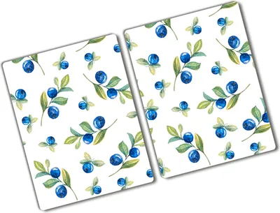 Produktbild von Tulup Glas Herdabdeckplatte - 2x40x52 cm - Glaskeramikkochfeld-Abdeckung Spritzschutz Glasabdeckplatte Kochplattenabdeckung und Schneidebrett - Zweiteilig - Blumen & Pflanzen - Blaubeeren - Blau