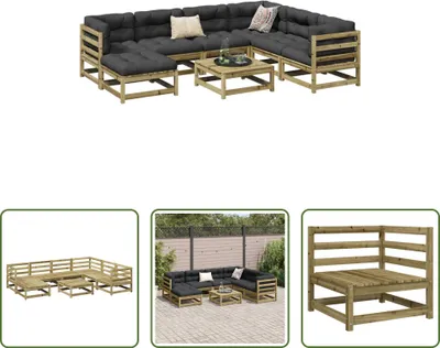 Produktbild von The Living Store 8-tlg. Garten-Sofagarnitur Kiefernholz Imprägniert
