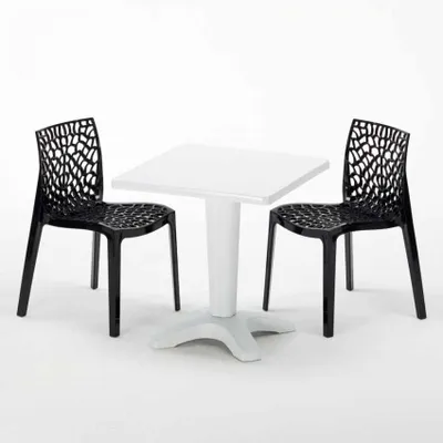 Produktbild von Weiß Quadratisch Tisch und 2 Stühle Farbiges Polypropylen-Innenmastenset Grand Soleil Gruvyer Patio - Schwarz