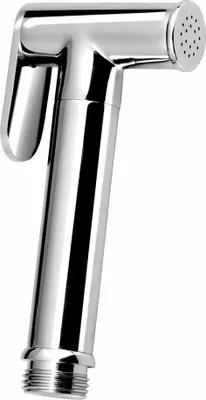 A close-up studio shot of a chrome bidet sprayer.