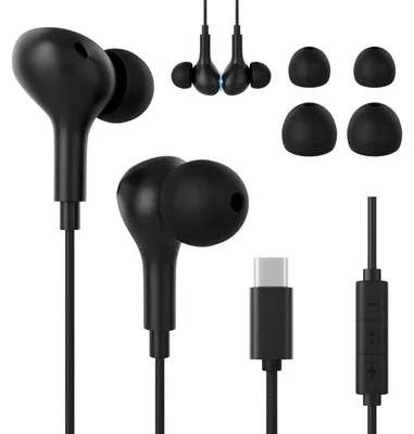 Obrázek produktu pro Sluchátka s USB-C kabelem, sluchátka do uší, headset s mikrofonem, černá barva