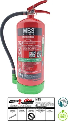 Produktbild von MBS-FIRE 6L AB fluorfreier Schaumfeuerlöscher 27A, 144B inkl. Halt. u. Plakette