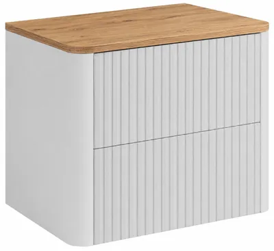 Zdjęcie produktu dla Szafka łazienkowa, 60 cm, biała, blat imitujący drewno dębowe, wymiary: 60,8 x 44,2 x 50 cm, productTiles.product.images.aiGenerated