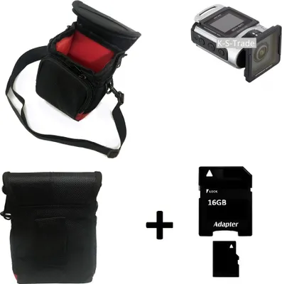 Produktbild von K-S-Trade Kameratasche Fototasche Umhängetasche Schutz Hülle kompatibel mit Ricoh WG-M 2 mit Zusatzfach und teilbaren Innenraum mit Trennwand + 16