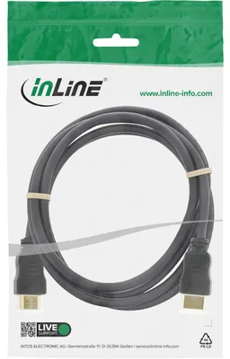 Produktbild von InLine HDMI-High Speed Kabel mit Ethernet, ST / ST, schwarz / gold, 1,5m, 1,5 m, HDMI Typ A (Standard), HDMI Typ A (Standard), Schwarz