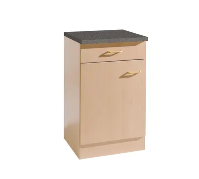 Produktbild von Küchen Unterschrank Start 50 cm breit 50 cm tief in Buche Nachbildung mit 1 Schublade und Arbeitsplatte