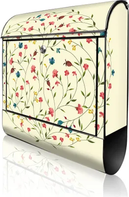 Produktbild von banjado Design Briefkasten Stahl schwarz mit Zeitungsfach pulverbeschichtet "Blumenreigen" 38x46x12,5cm & 2 Schlüssel - Postkasten A4 Einwurf inkl. Montagematerial [BKSCH 10755]