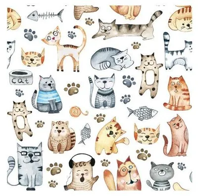 Produktbild von Servietten Papier 33x33cm 3-lagig mit Katzen Motiv 20 Stück Bunt