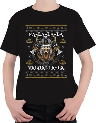Produktbild von Fa La La La Valhalla La Wikinger - Weihnachten Weihnachtsgeschenk Christmas Uni Kinder T-Shirt, Schwarz, 104
