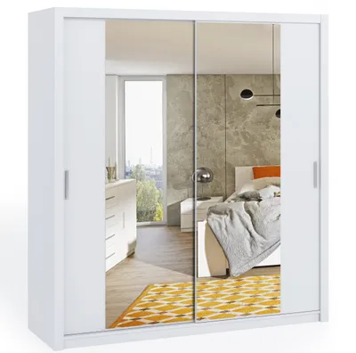 Produktbild von Garderobenschrank BONO 200 cm weiß Schwebetürenschrank Spiegel