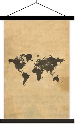Produktbild von MuchoWow® Textilposter Weltkarte - Retro - Zitate 120x180 cm mit schwarzem Rahmen - Fotos