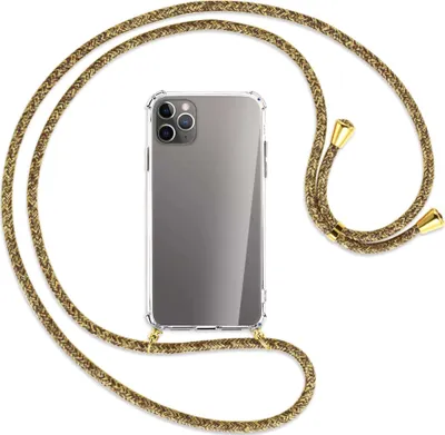 Produktbild von Handykette Backcover-Schutzhülle mit Band (Metall goldfarben) für Apple iPhone 11 Pro Max - braun+beige