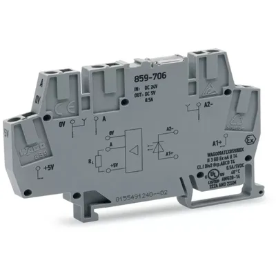 Immagine prodotto di Modulo optoisolatore WAGO; tensione nominale di ingresso 24 V CC; intervallo di tensione di uscita 4 … 6,25 V CC; grigio 859-706