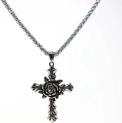 Produktbild von Lederkette Edelstahl 316 ROSEN KREUZ 50 cm Edelstahlkette