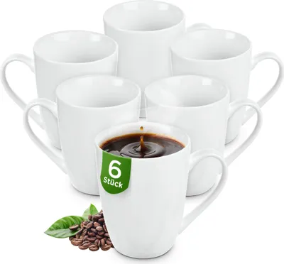 Produktbild von Kaffeebecher aus Porzellan, 300 ml, Set 6er, Kaffee-Tassen Weiß Teetassen