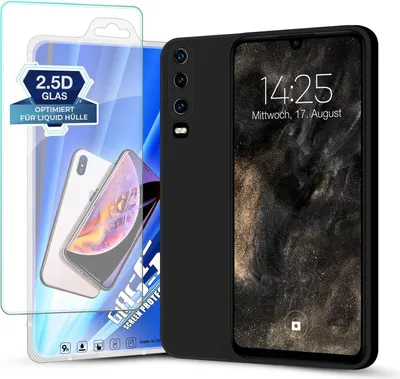 Produktbild von Hülle für Huawei P30 mit 9H Displayglas Displayschutz Plus Case Cover Bumper Silikon Softgrip Schutzhülle Farbe: Schwarz