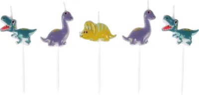 Image de Set de 5 bougies d'anniversaire Dinosaures multicolores Happy dino