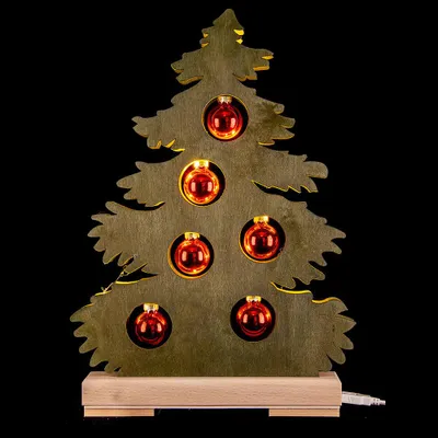 Produktbild von Lichterspitze Tanne grün mit roten Baumkugeln (23,5x33,5cm) von RATAGS Holzdesign
