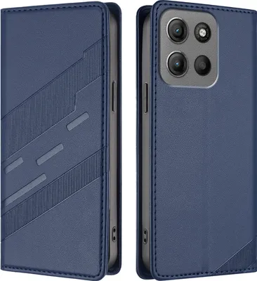 Produktbild von Hülle für Motorola Moto G15, Kunstleder Brieftaschen Handyhülle mit Kartenfach und Standfunktion Blau