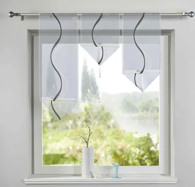 Produktbild von Scheibengardinen 3er Set Scheibenhänger Grau HxB 40-60-80x30 cm Dreieck Abschluß Quaste mit Beschwerungsstange, 2022200
