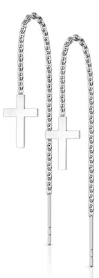 Produktbild von Kreuz Durchzieher Ohrringe Edelstahl Ketten Ohrhänger Silber