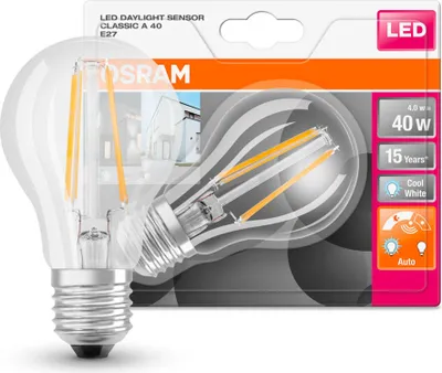 Produktbild von Osram LED Filament Parathom A60 Birnenform 4W = 40W E27 klar 470lm FS neutralweiß 4000K Tageslichtsensor