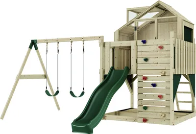 Produktbild von OutdoorToys Spielturm mit Spielhaus inkl. Wellenrutsche und 2x Kinder-Schaukel, Outdoor Klettergerüst Garten, Ausführung: Kinderschaukel, Farbe: Smaragdgrün Kinderschaukel