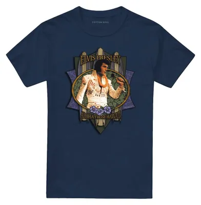 Image de T-shirt Elvis Presley - « Aloha From Hawaii » pour homme/femme (unie), sans étiquettes TV33353 (XL) (bleu marine)