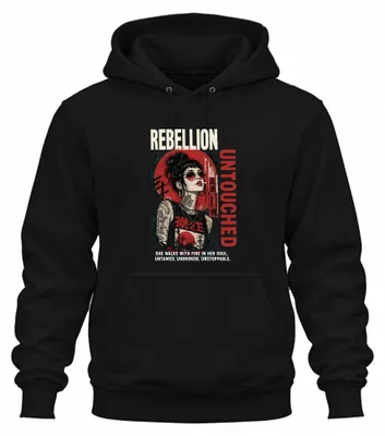 Obrázok produktu pre Rebellion Untouched – Mikina s kapucňou "She Walks With Japan Y2K Cyberpunk", čierna, veľkosť XXL